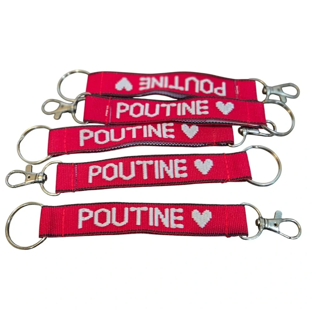 Poutine Heart Keychain Embroidered Double Sided Keyring Fob